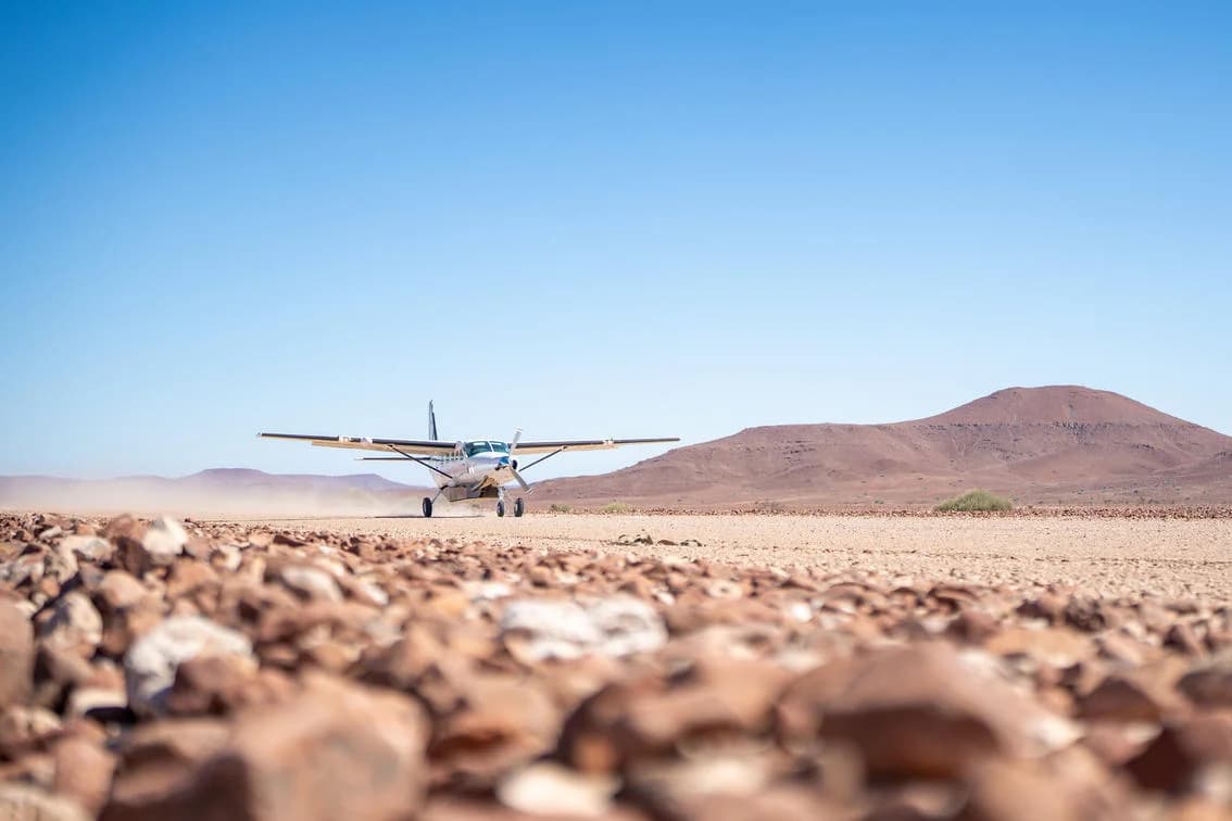 Cessna 208 on approach to an airstrip in Damaraland