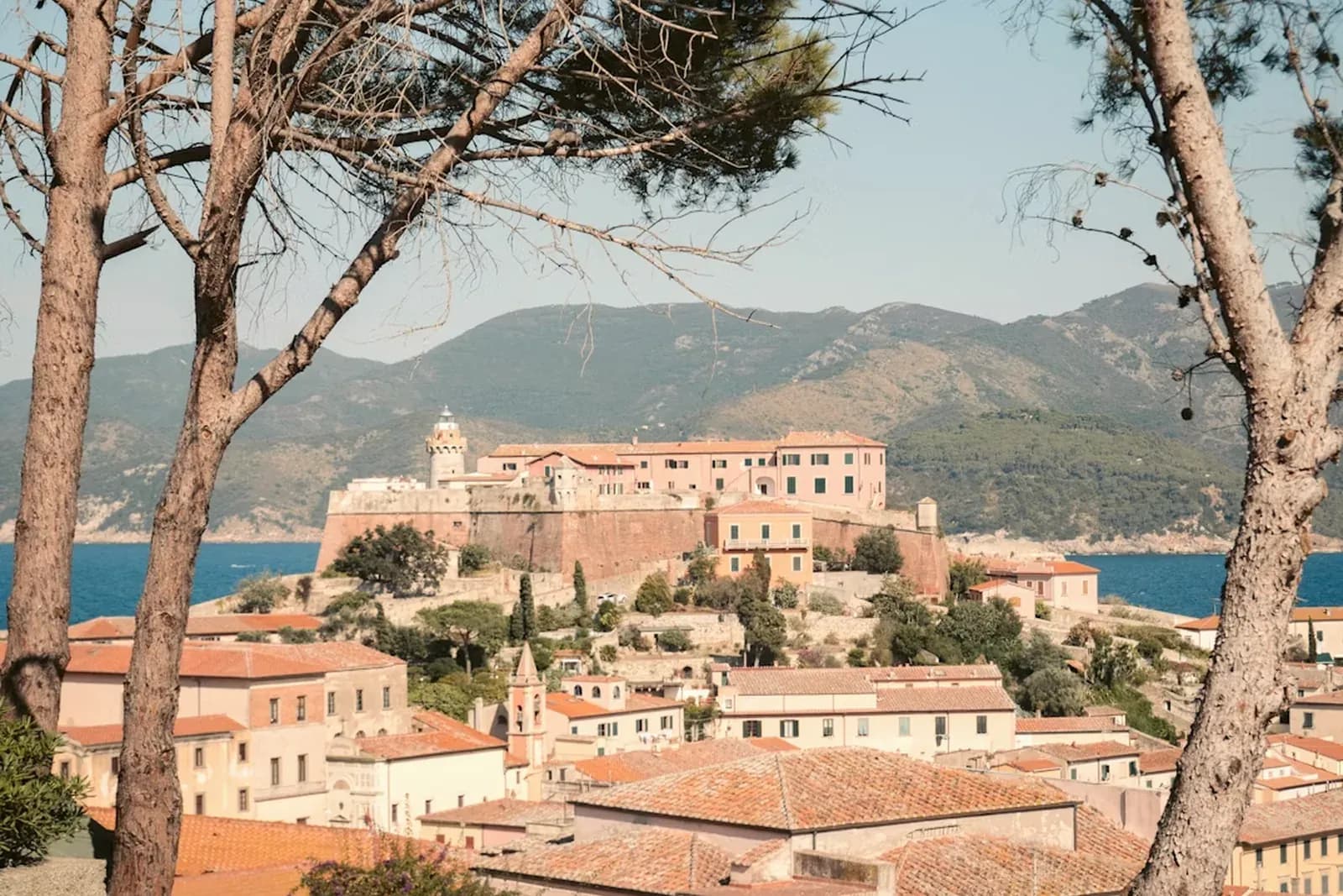 Die Festung über Portoferraio, gesehen durch die Pinien