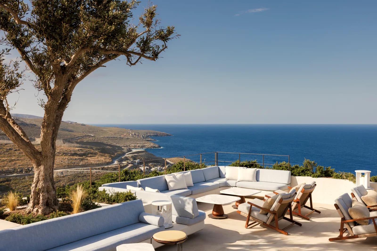 One&Only Kéa Island – terrace of the Kosmos Bar by day