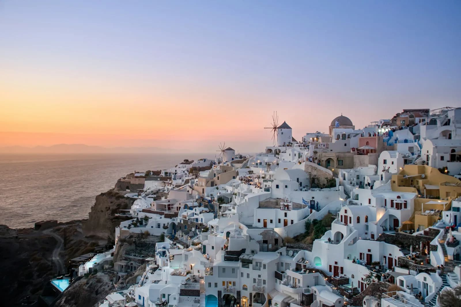 Oia on Santorini in the light of the setting sun