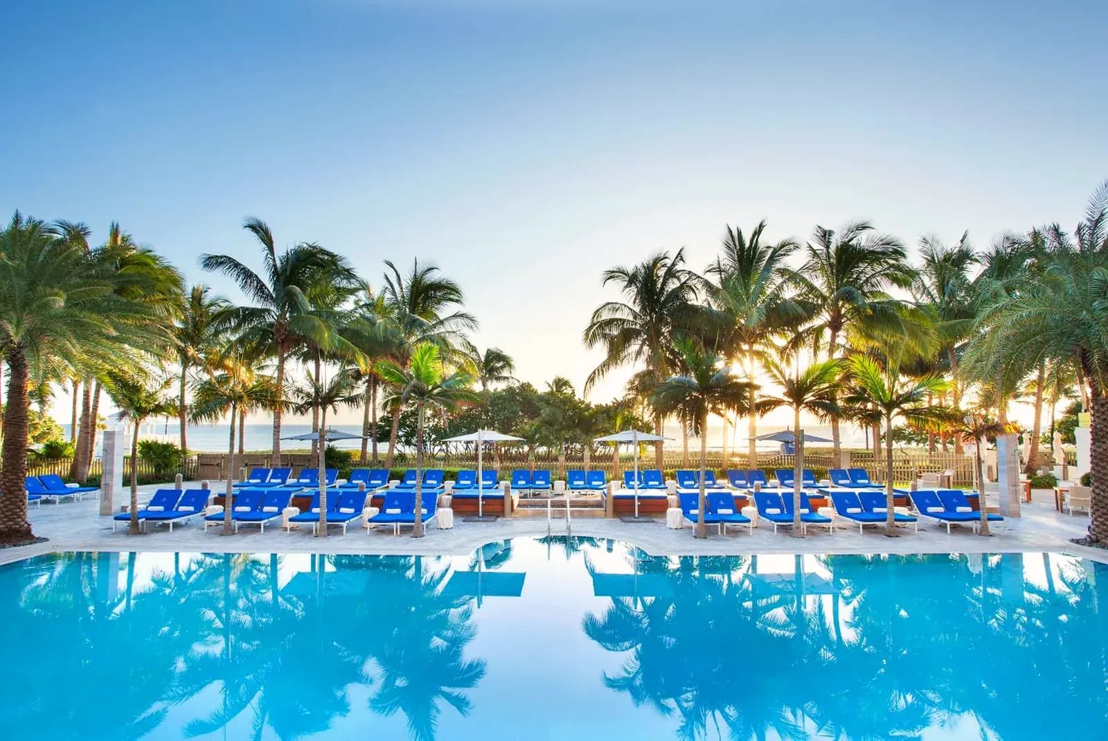 Der Resortpool des St. Regis Bal Harbour zwischen Palmen