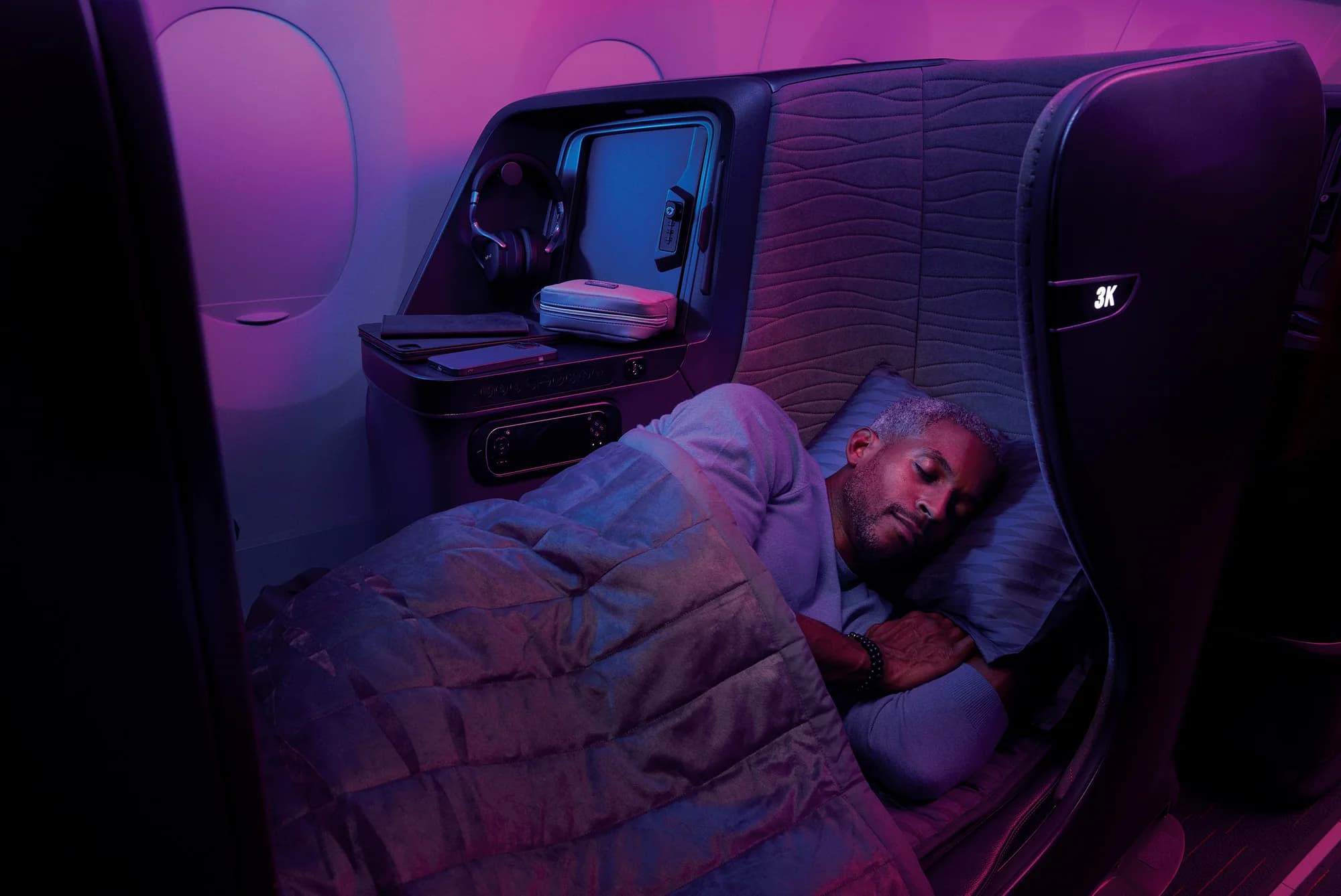 Business-Class-Sitz von Turkish Airlines im Schlafmodus